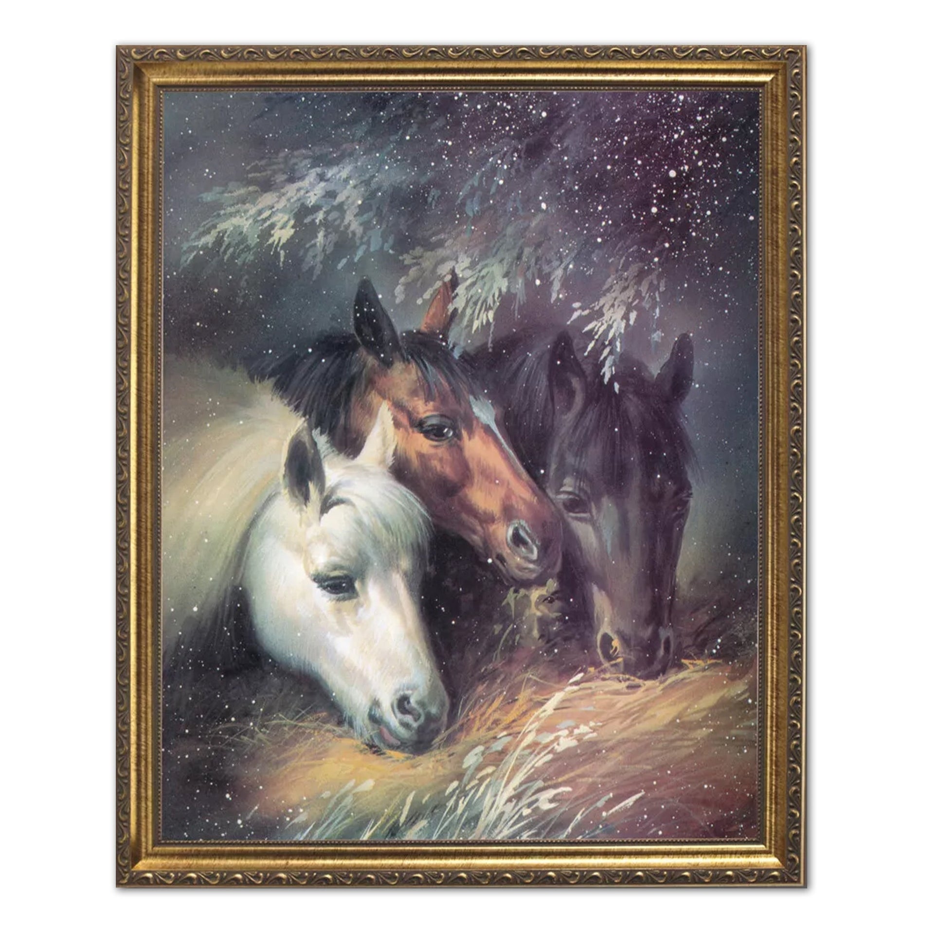 Gold Framed Art Print – Horses In Snow Western Rodeo Cowboy Animal Wall Picture