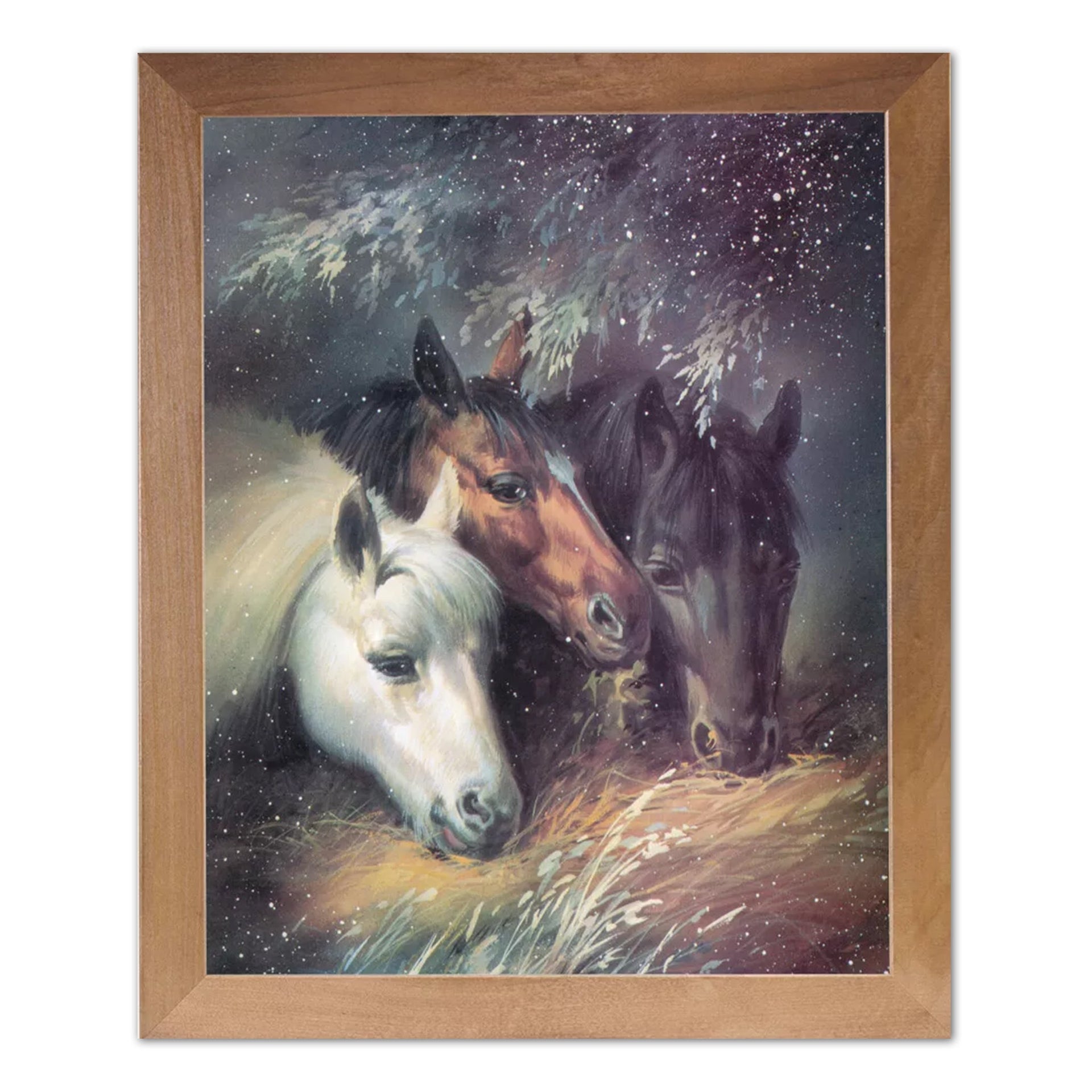 Western Cowboy Wall Art – Horses in Snow Painting | Framed 16x20 Inch Print