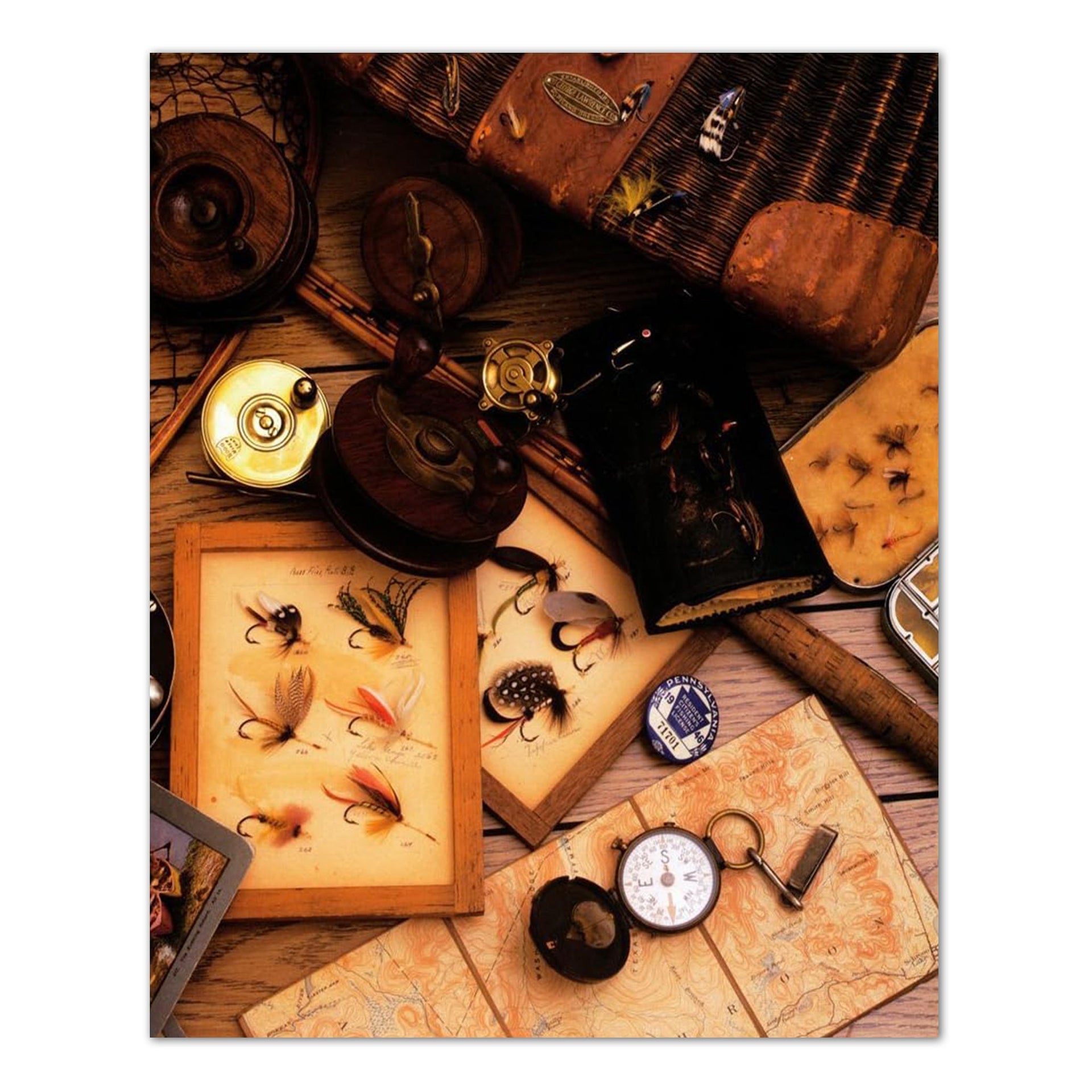 Fly Fishing Wall Art - Vintage Fishing Reel & Wood Lure 16x20 Art Print