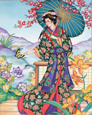 Japanese Butterfly Art Print - 16x20 Japanese Girl Wall Decor with Framed Options
