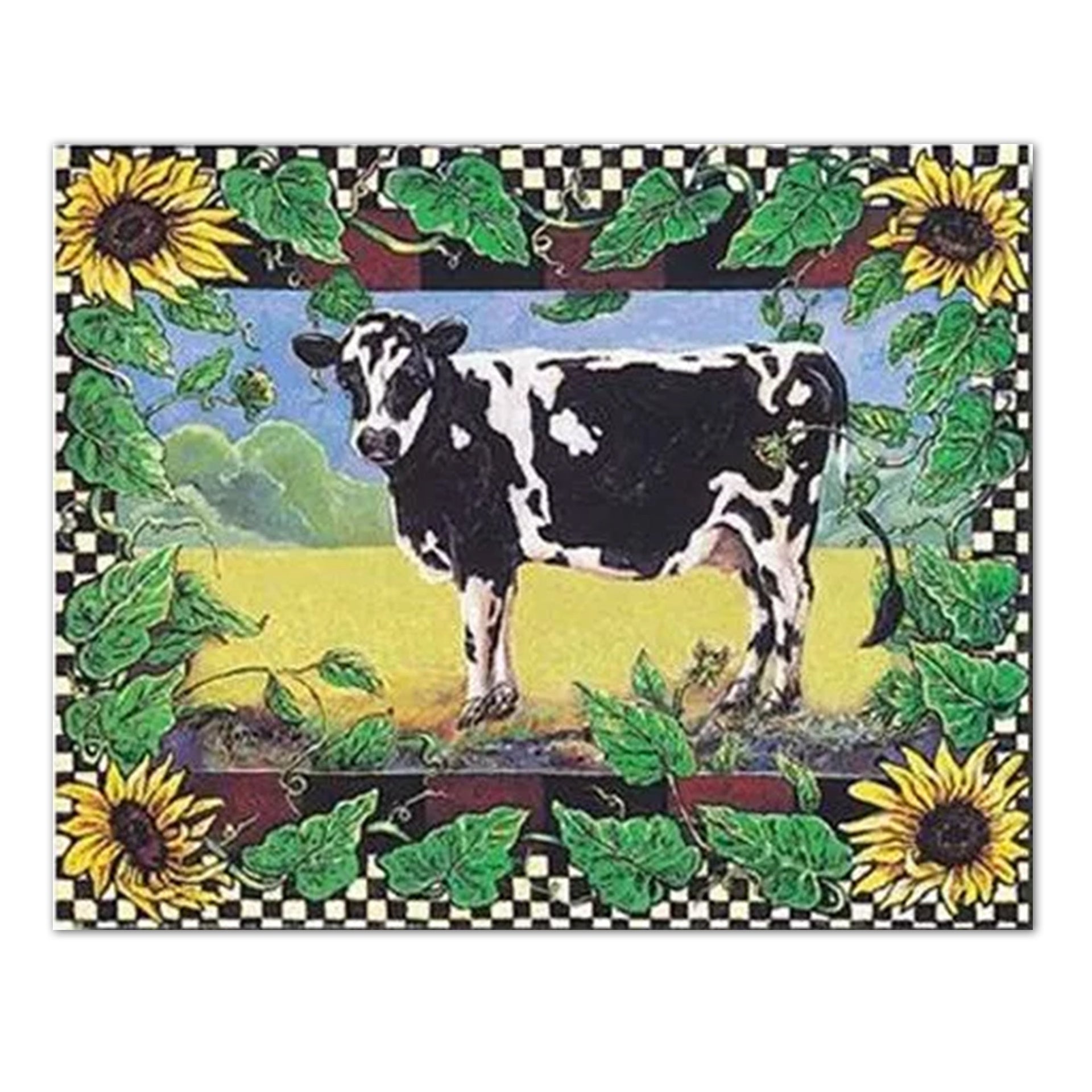 Folk Wall Art Print - Country Cow Sunflower Rustic 16x20 Vivid Artwork