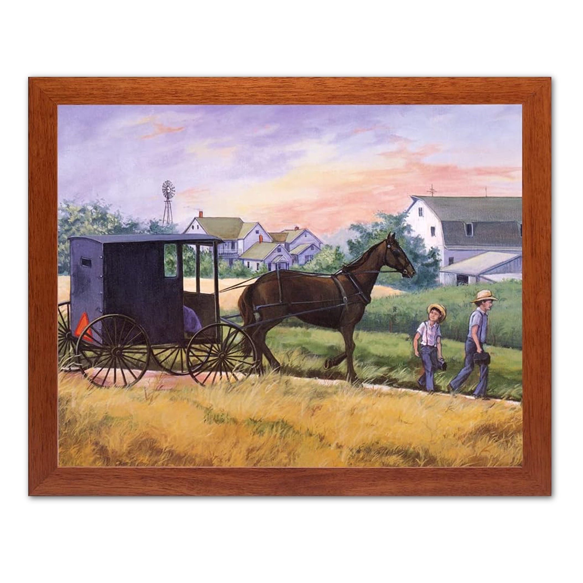 Amish Country Art Print – Framed 16x20 Landscape Wall Art with Horse Buggy