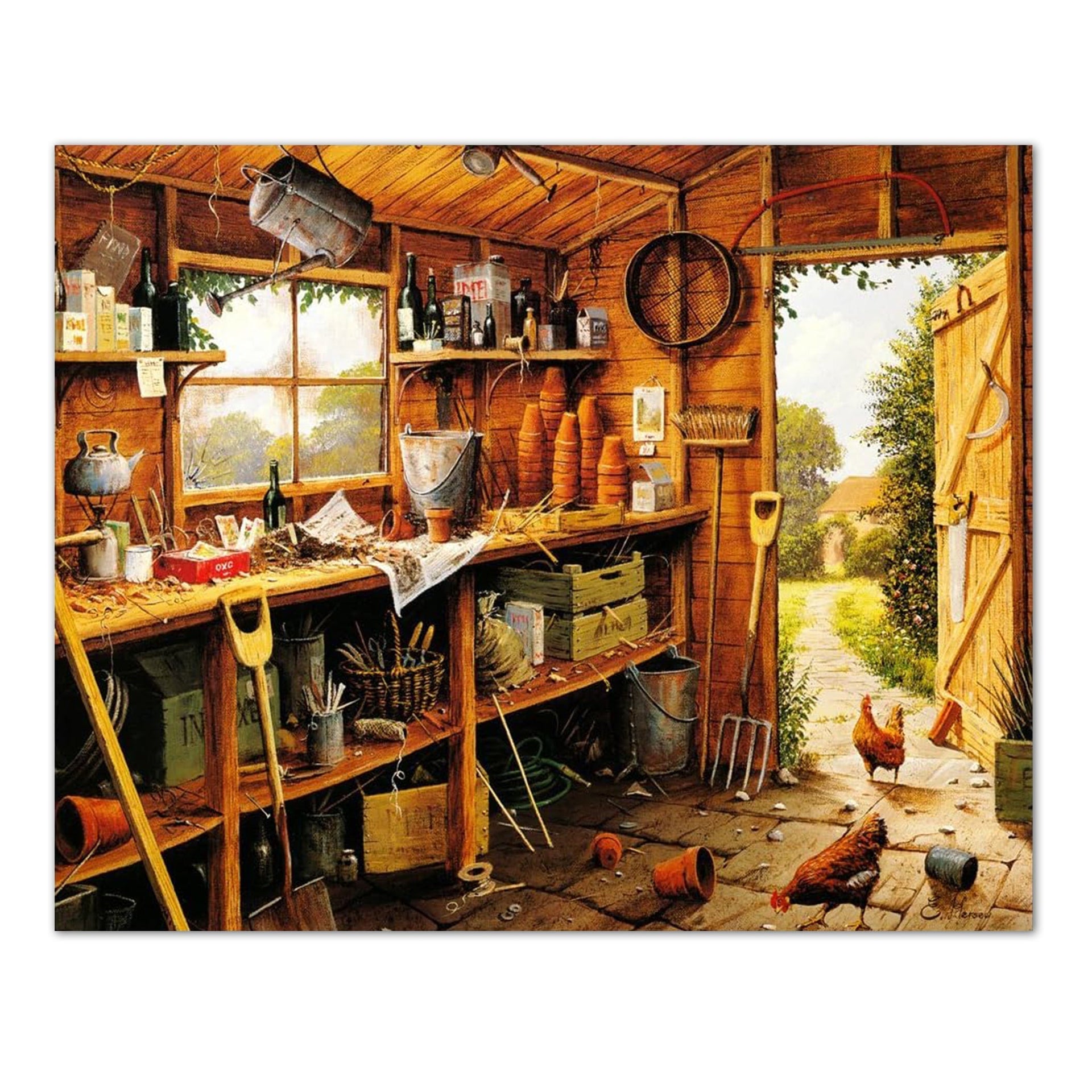 Animal Wall Art Print – Country Chicken Pots 16x20 Rustic Farmhouse Decor
