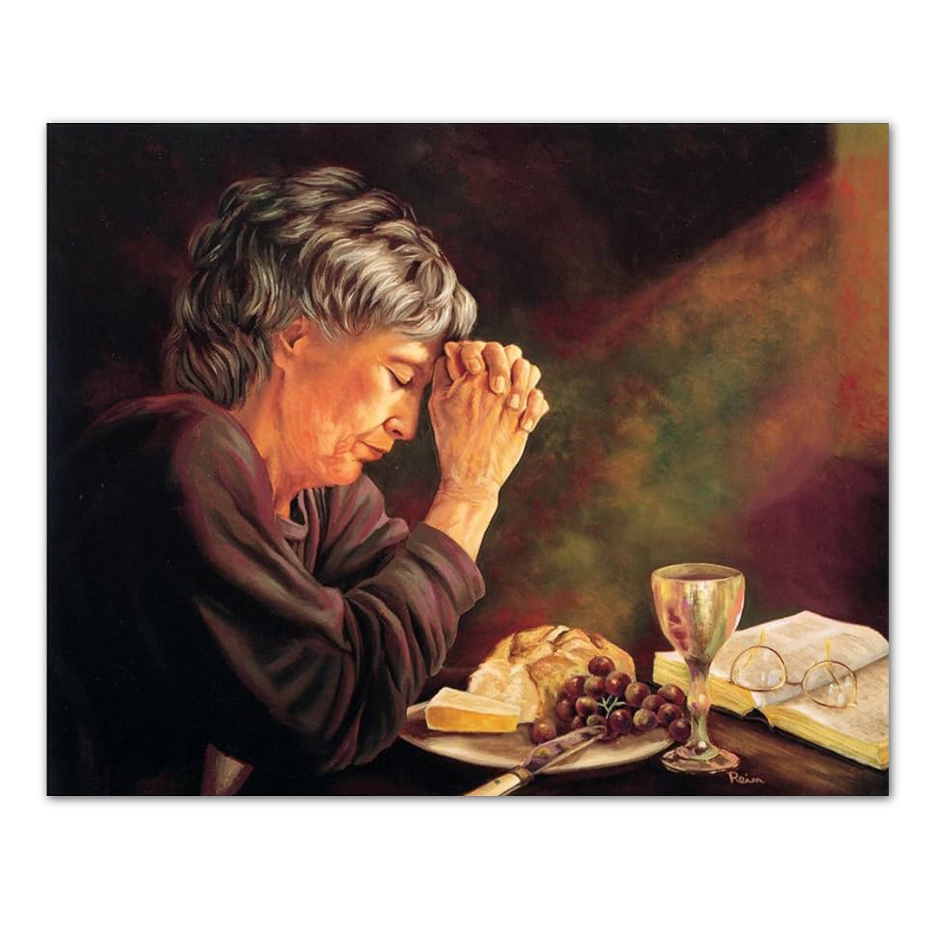 Religious Wall Art – Praying Lady Daily Bread Grace 8x10 Christian Print