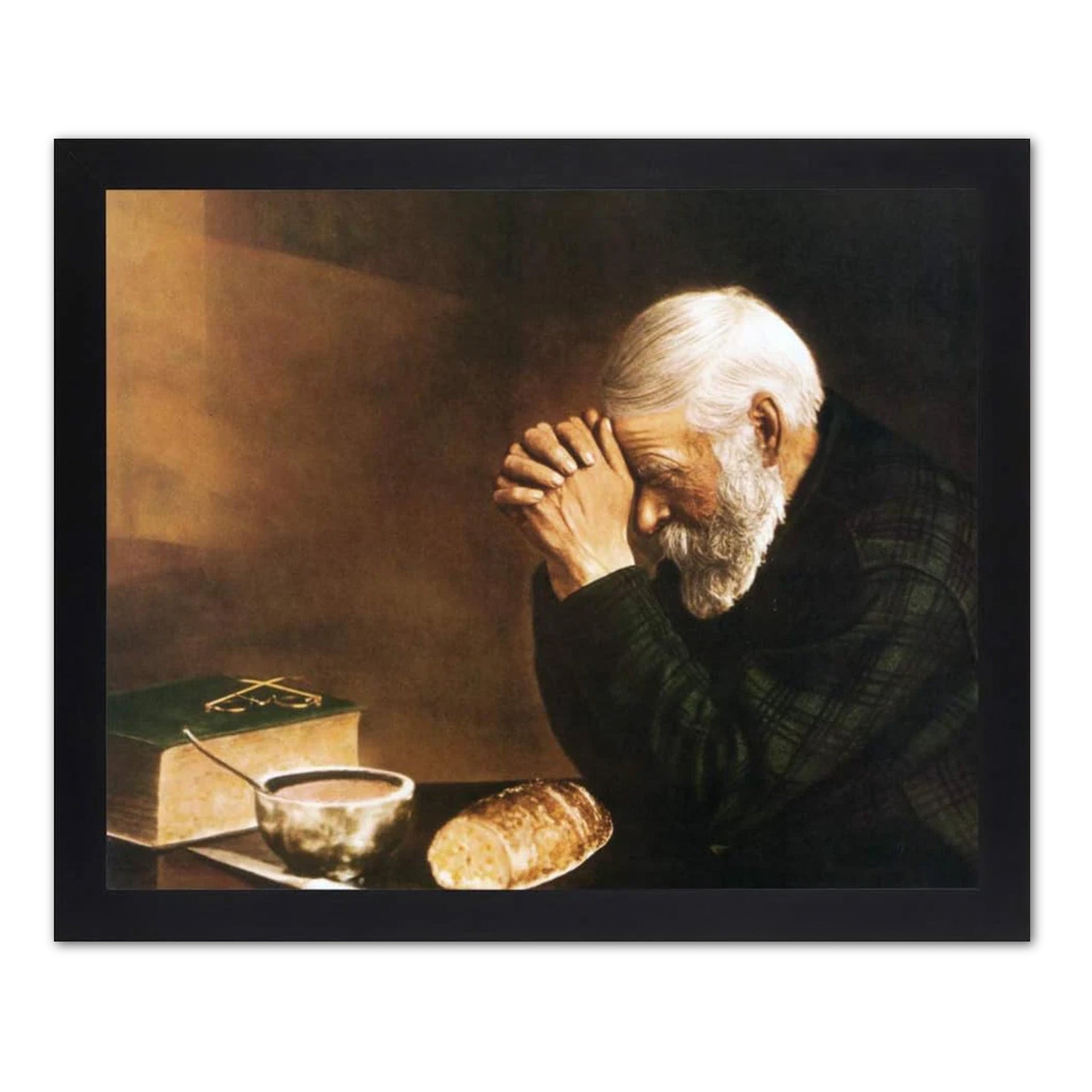 Religious Wall Art - Daily Bread Prayer Art | 16x20 Framed Black Frame Wall Decor