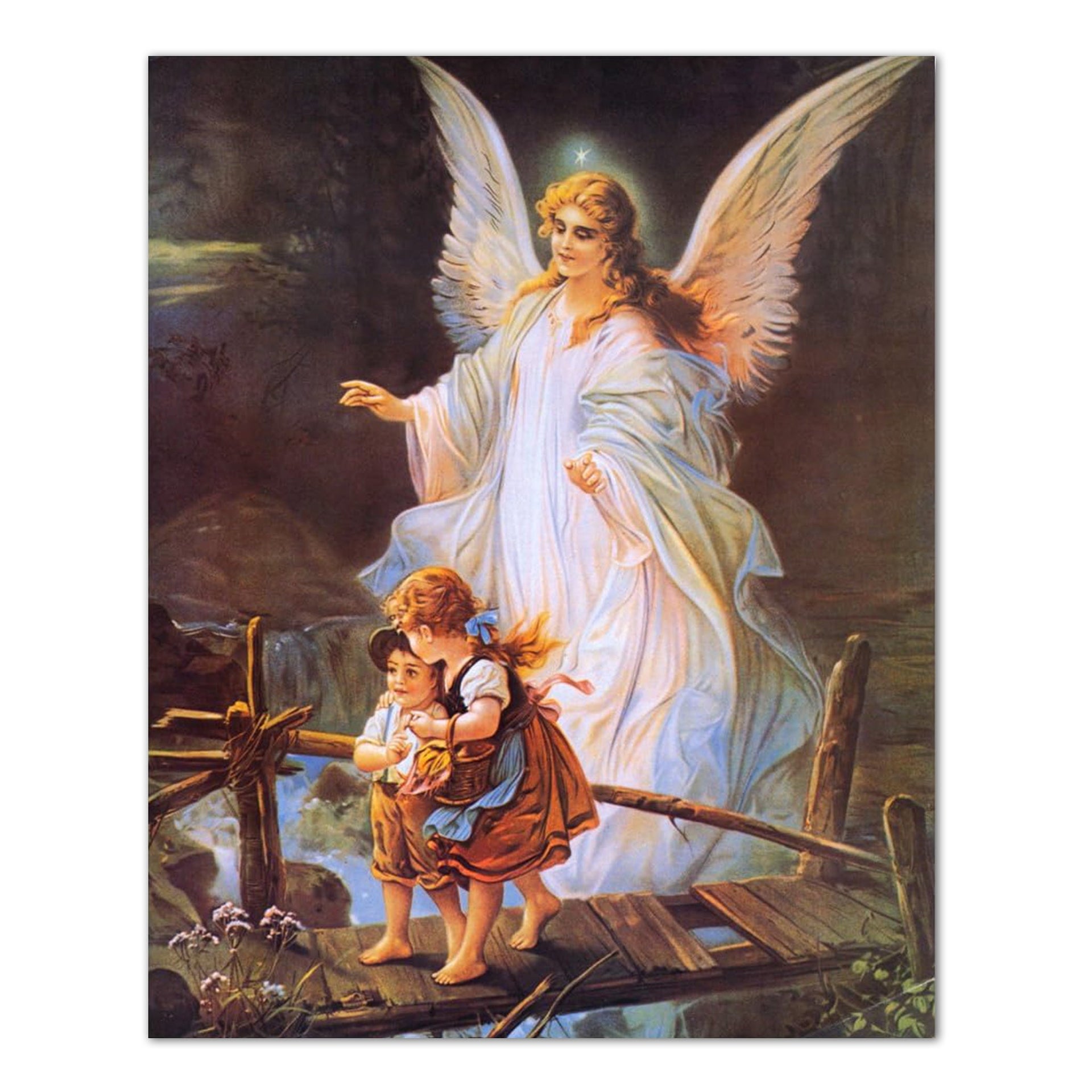 Religious Art Print – Guardian Angel Protecting Children | 16x20 Framed Art