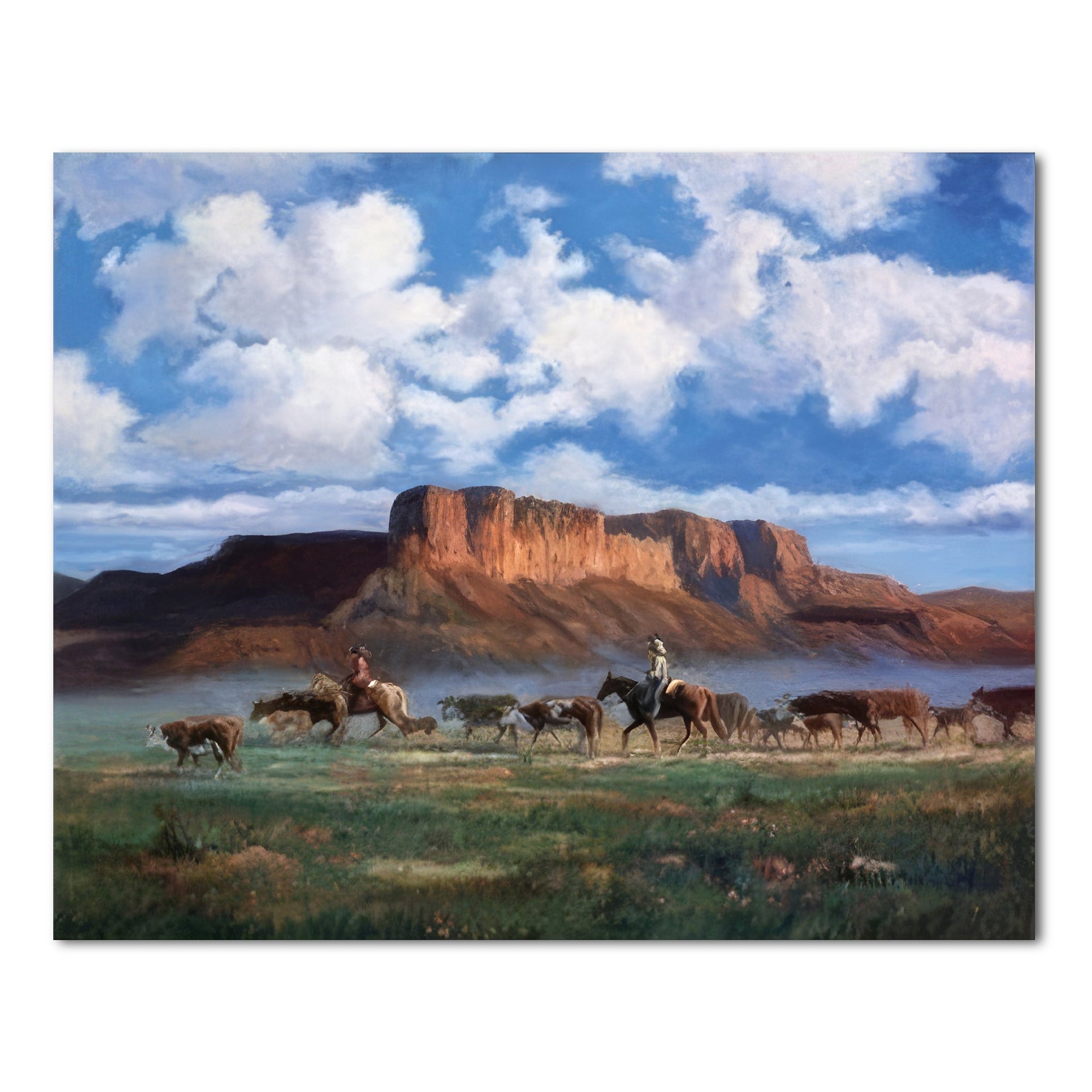 Western Landscape Art Print - Cowboy Wall Art 16x20 Rustic Framed Decor