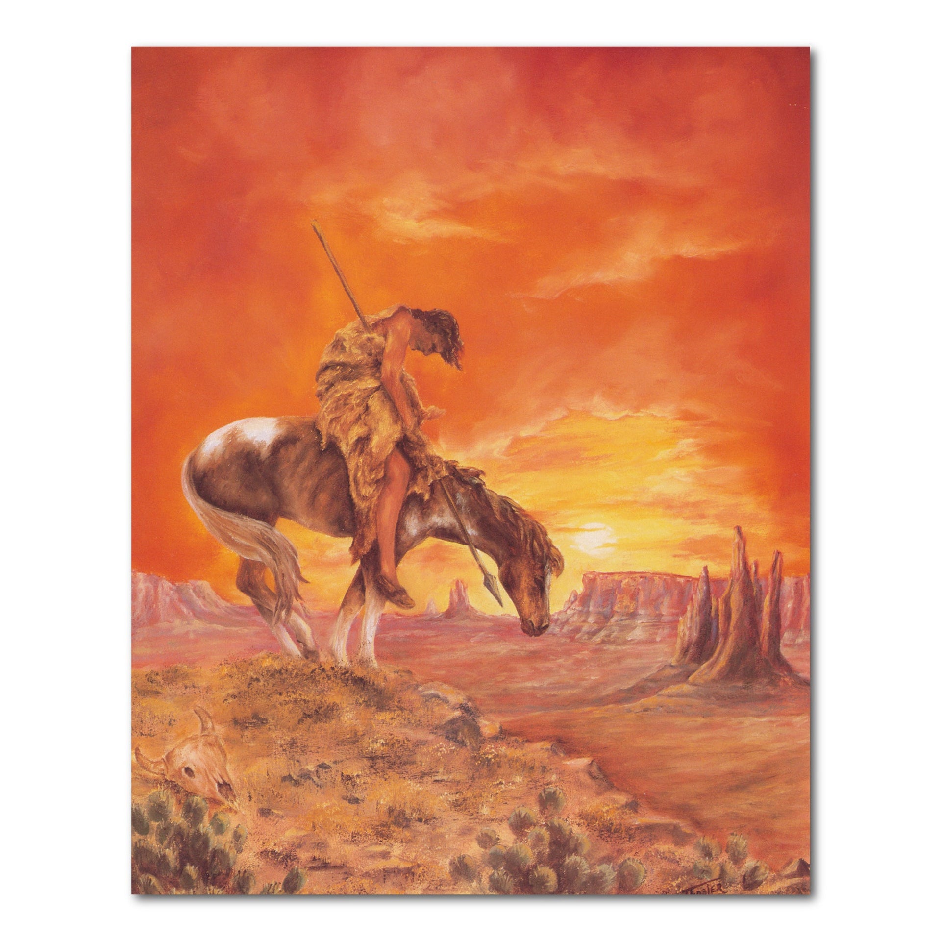 Native American Art Print – 16x20 Blazing Desert Scene with Horse on Cliff