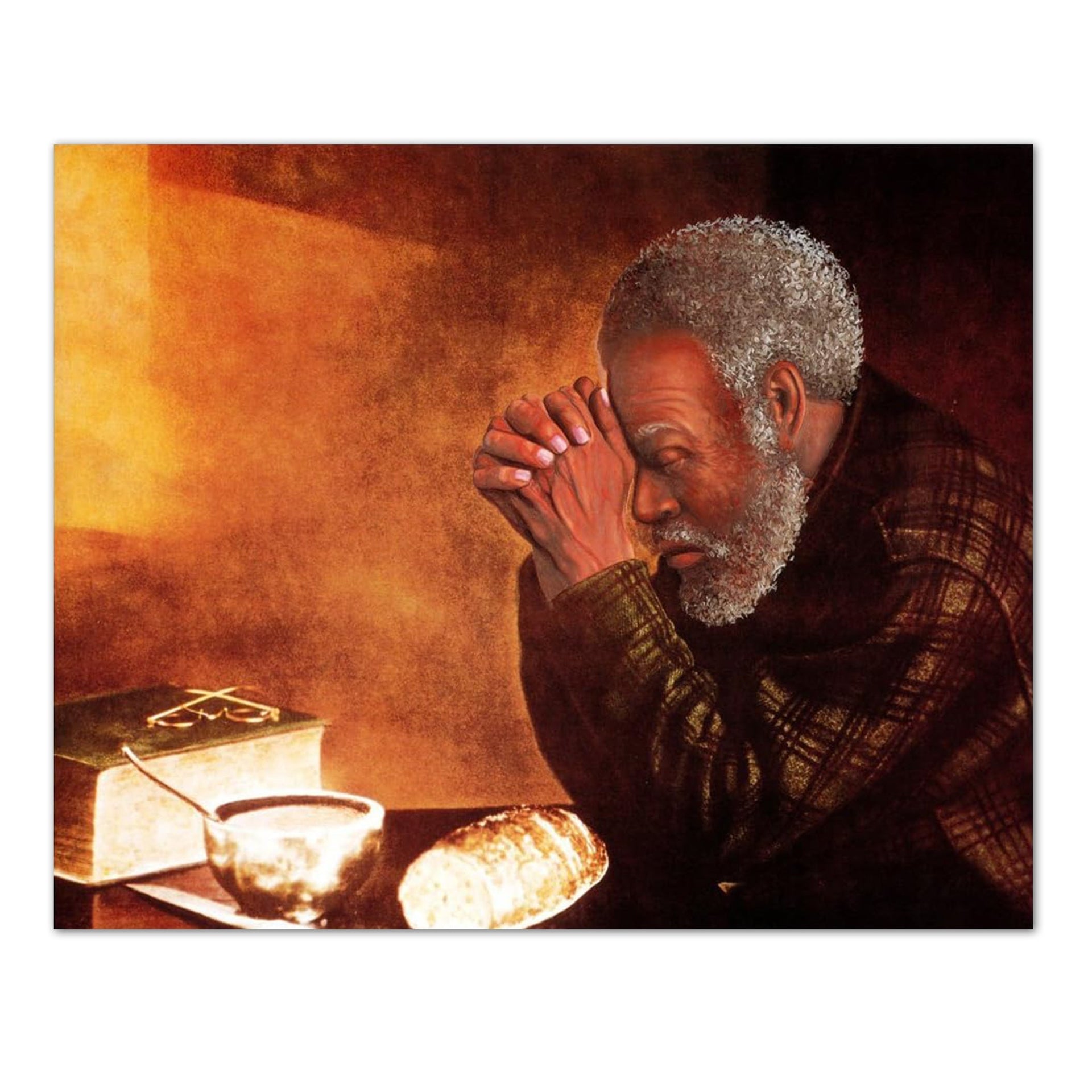 African American Art Print - Black Daily Bread Man Praying | 8x10 Framed Wall Art