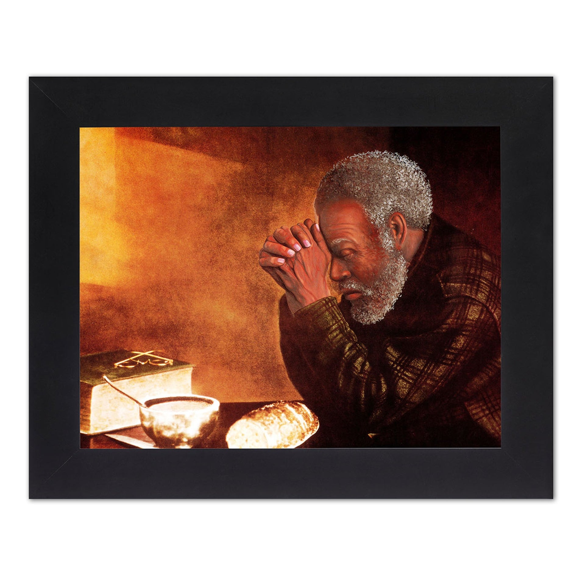 African American Art Print - Black Daily Bread Man Praying | 8x10 Framed Wall Art