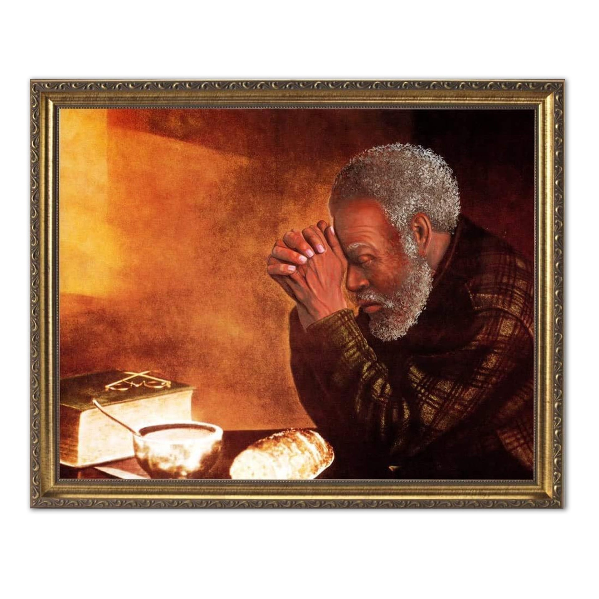 African American Art Print - Black Daily Bread Man Praying | 8x10 Framed Wall Art