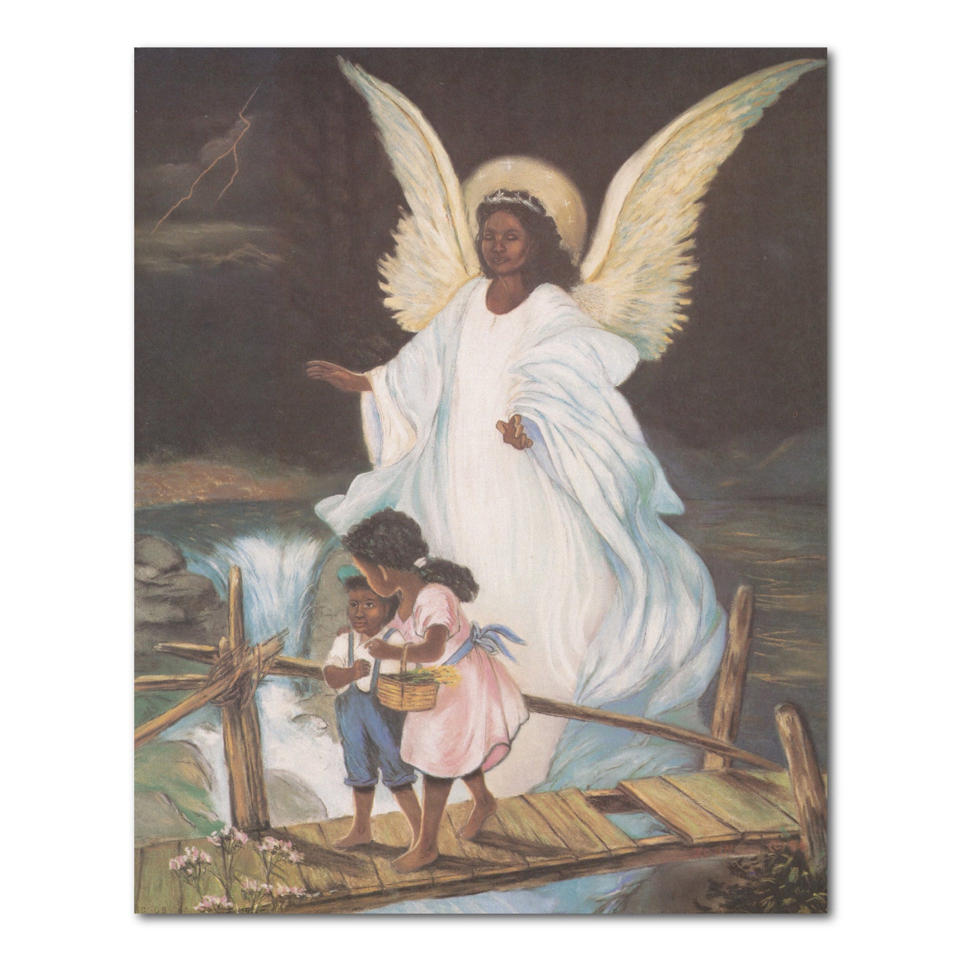 African American Religious Art – Guardian Angel Print 16x20 Unframed Wall Decor