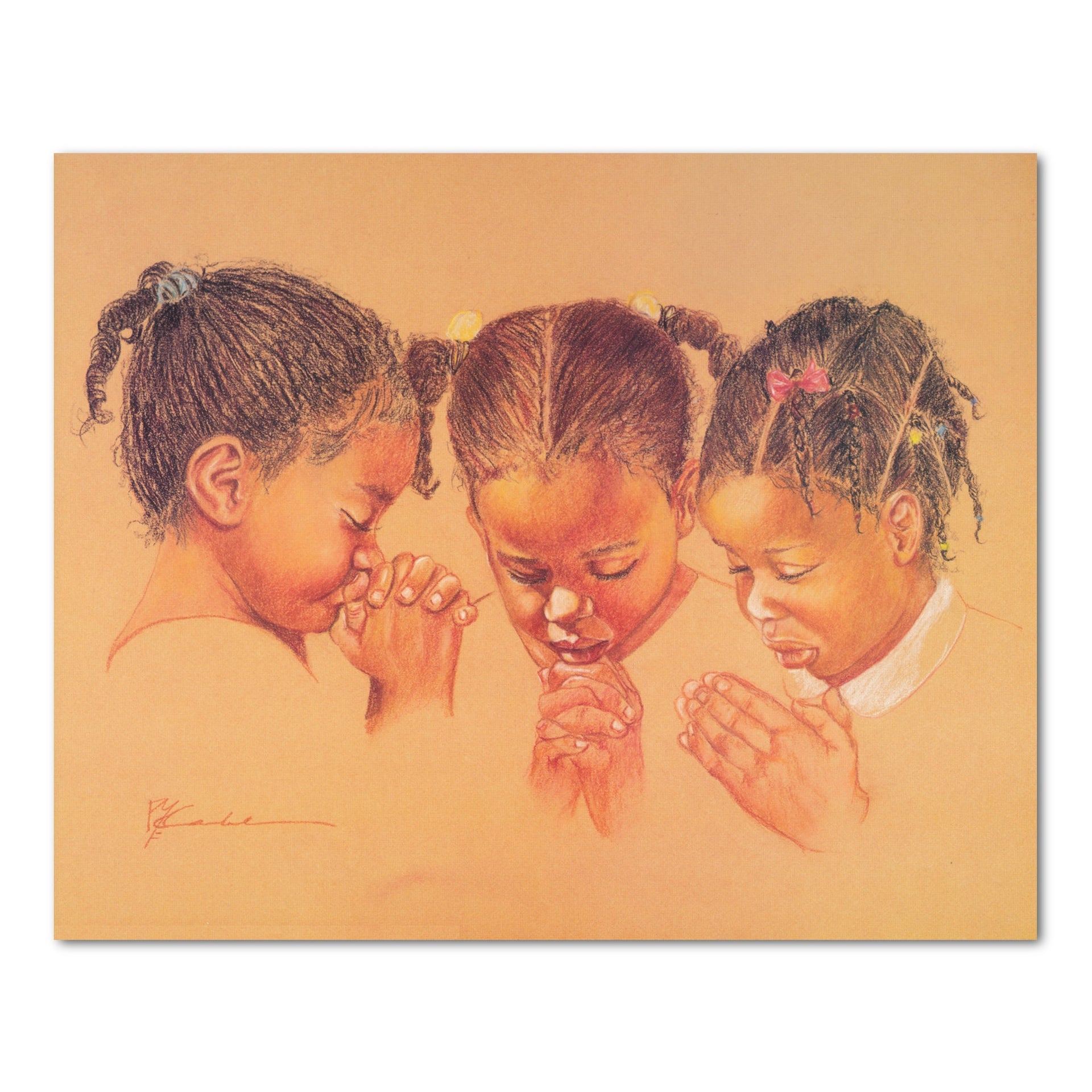 African American Religious Art - Jesus Christ Praying Girls 16x20 Wall Print