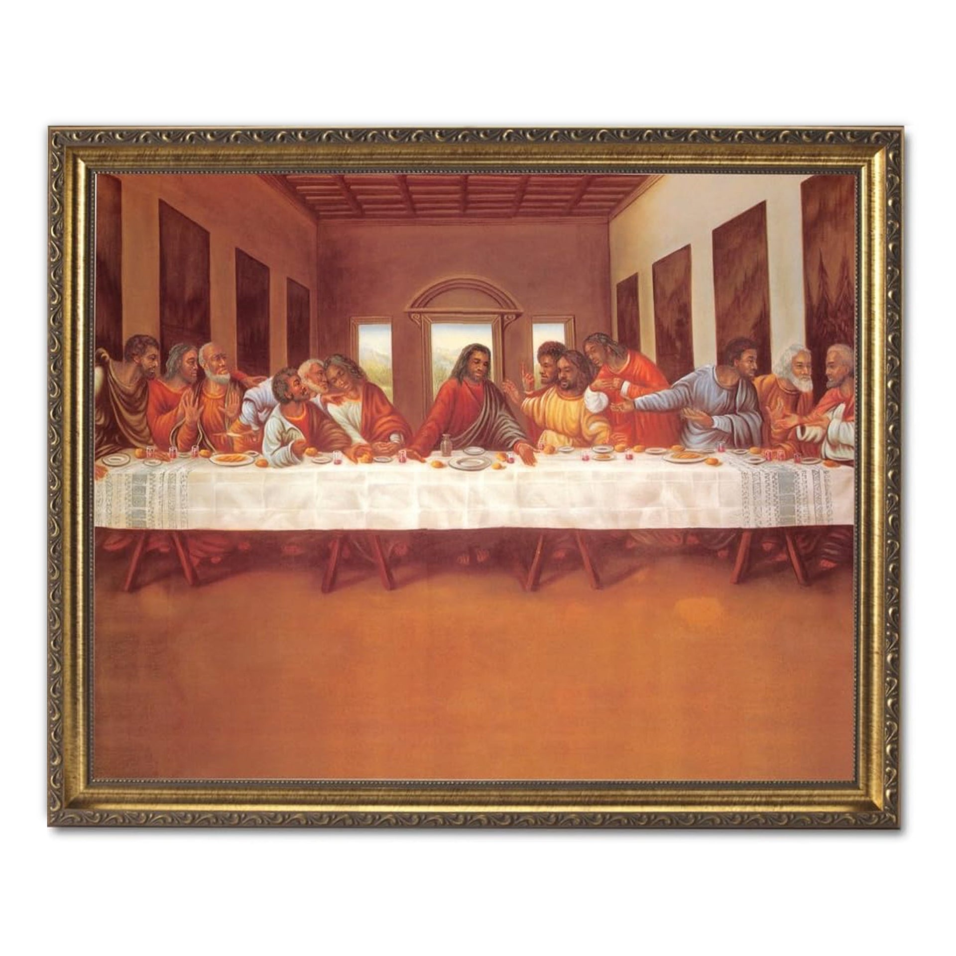 Religious Art Print – Black African American Last Supper in Gold Frame 16x20