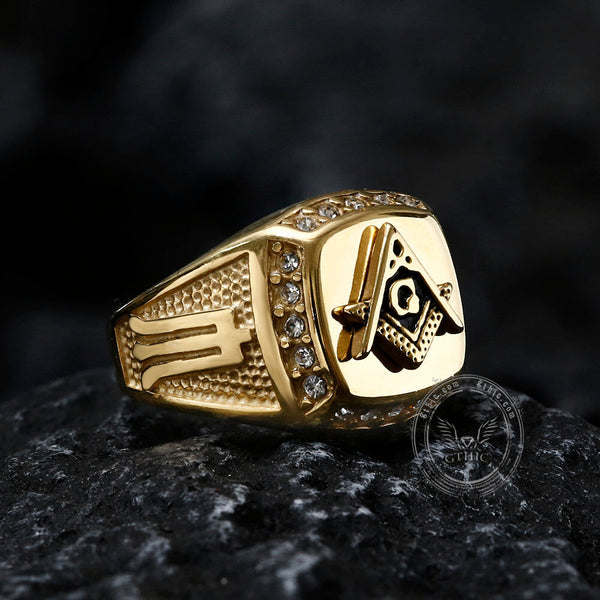 AG Masonic Diamond Stainless Steel Ring