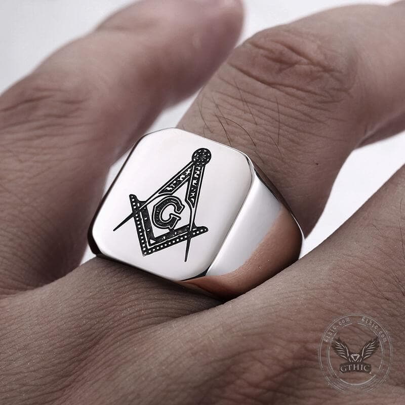 Ag Polished Stainless Steel Masonic Ring