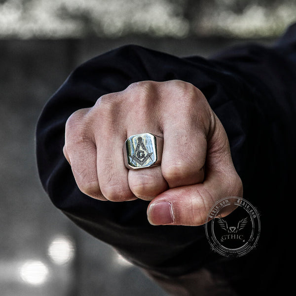 Ag Polished Stainless Steel Masonic Ring
