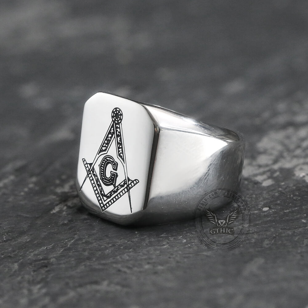Ag Polished Stainless Steel Masonic Ring