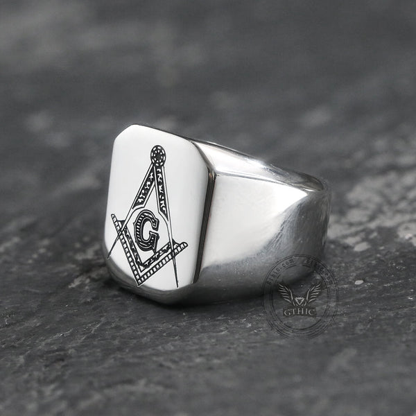 Ag Polished Stainless Steel Masonic Ring