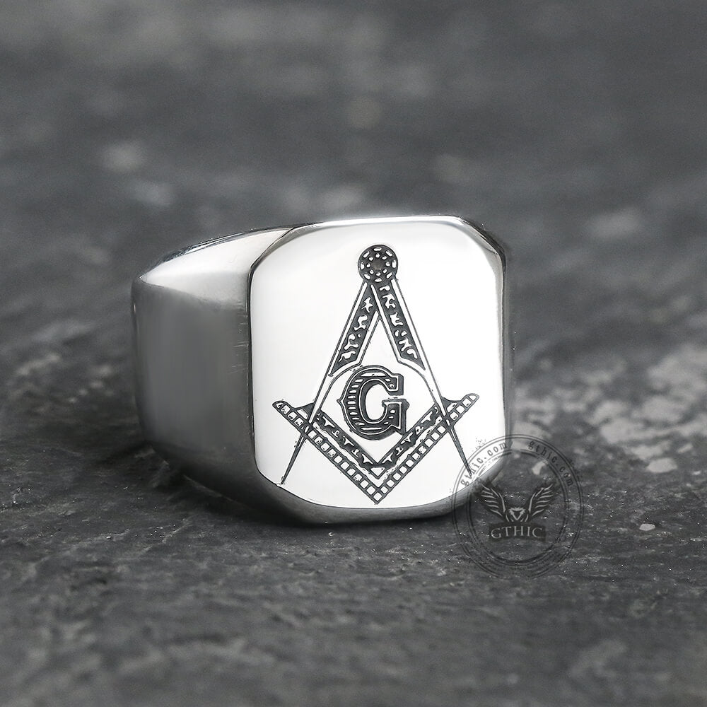 Ag Polished Stainless Steel Masonic Ring