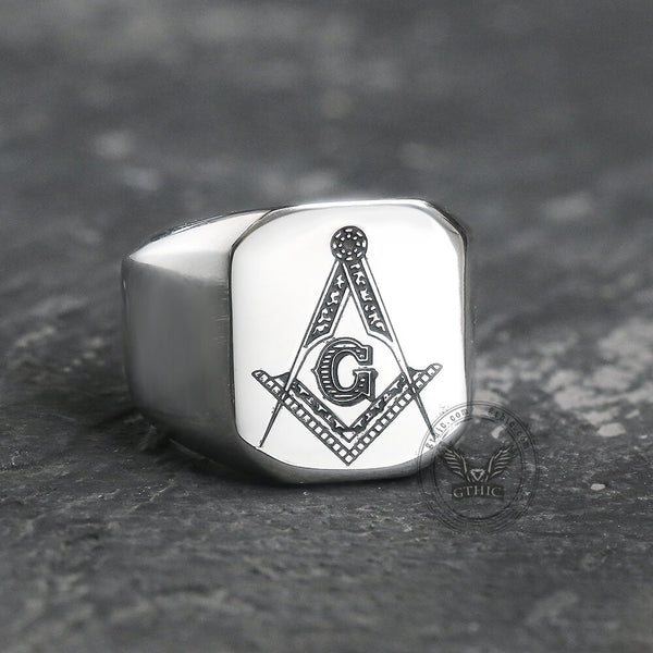Ag Polished Stainless Steel Masonic Ring