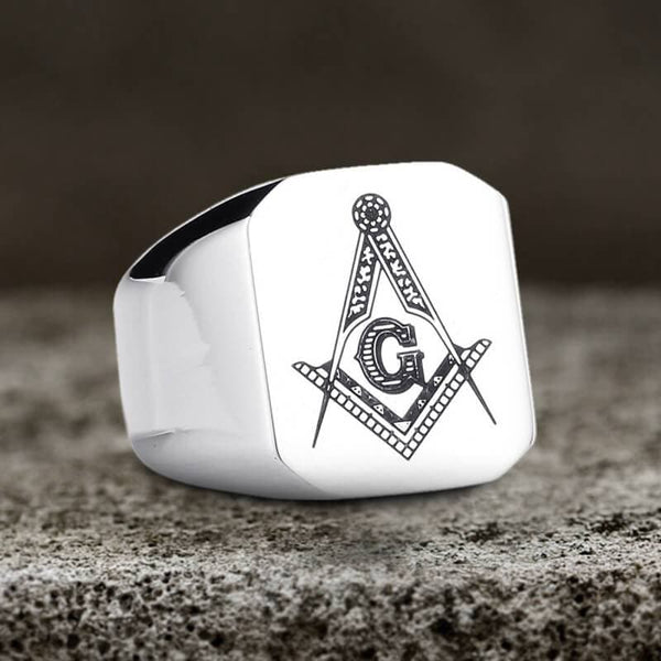 Ag Polished Stainless Steel Masonic Ring