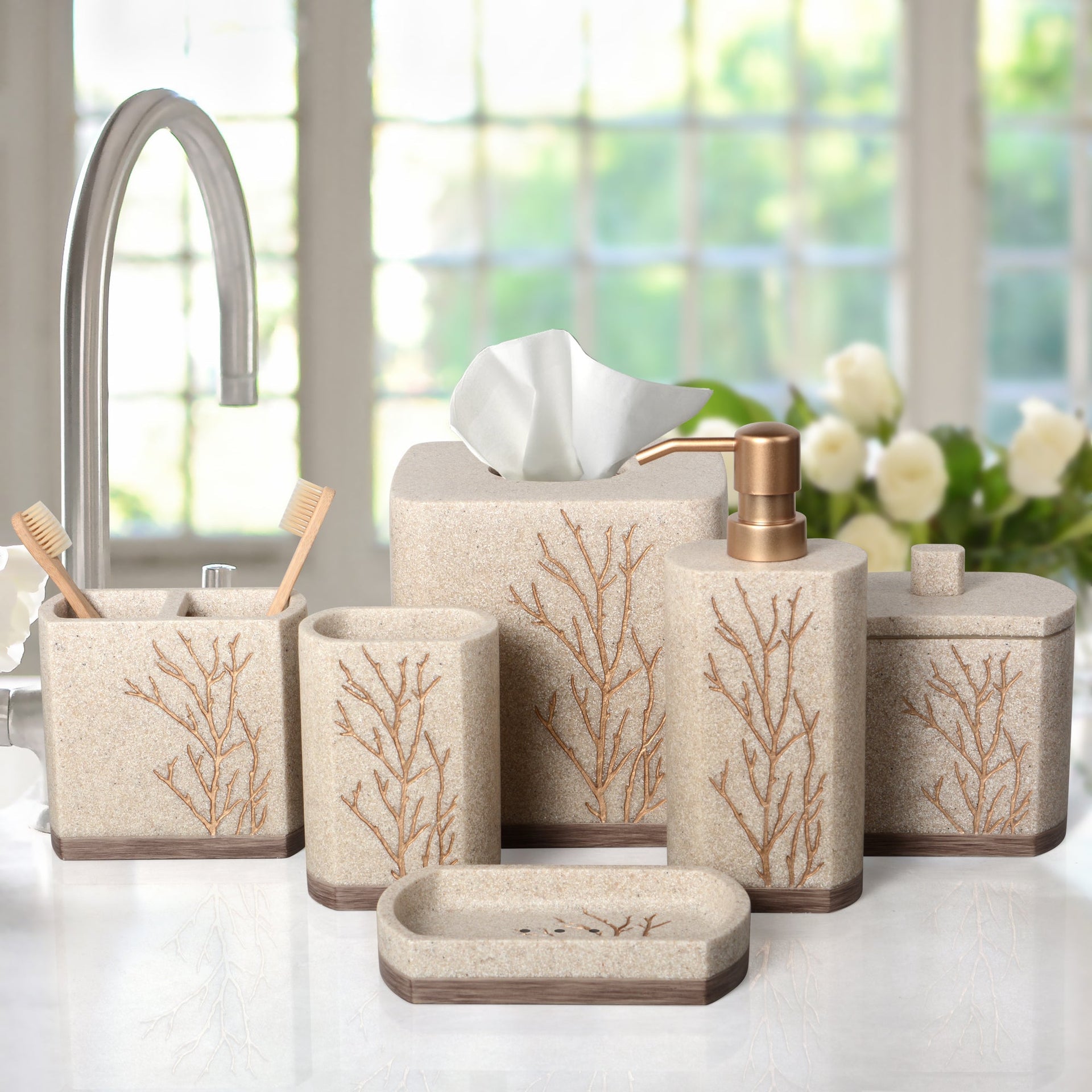 The Kent Essence Collection – Elegant Modern Bathroom Décor Accessories Set of 6 Decozen