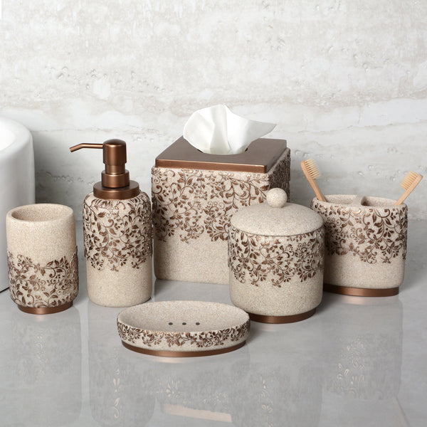 The Beige Stella Collection – Elegant Modern Bathroom Décor Accessories Set of 6 Decozen