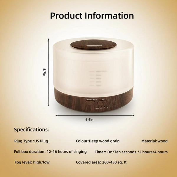 16.91Oz Essential Oil Diffuser, Aromatherapy, Humidifier, Soothing LED Lights, 6 Oils Included