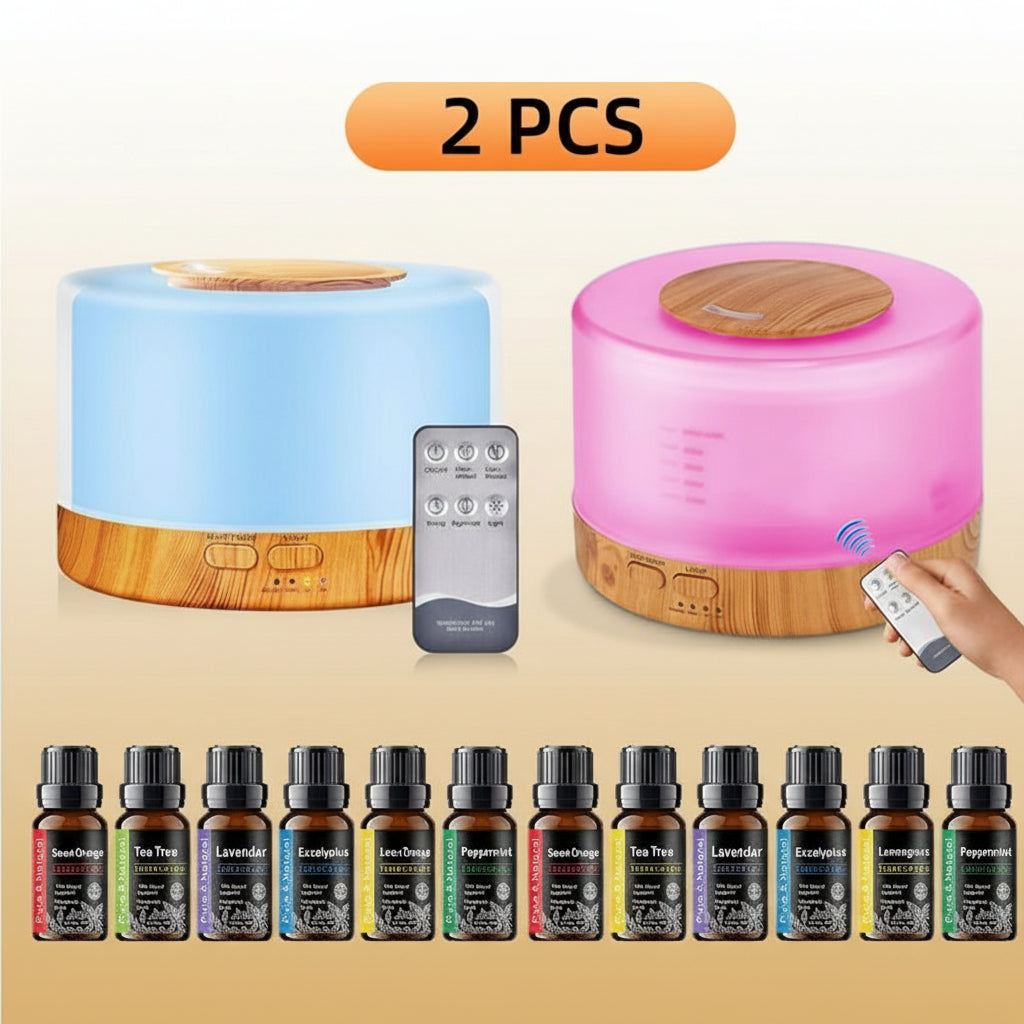 16.91Oz Essential Oil Diffuser, Aromatherapy, Humidifier, Soothing LED Lights, 6 Oils Included