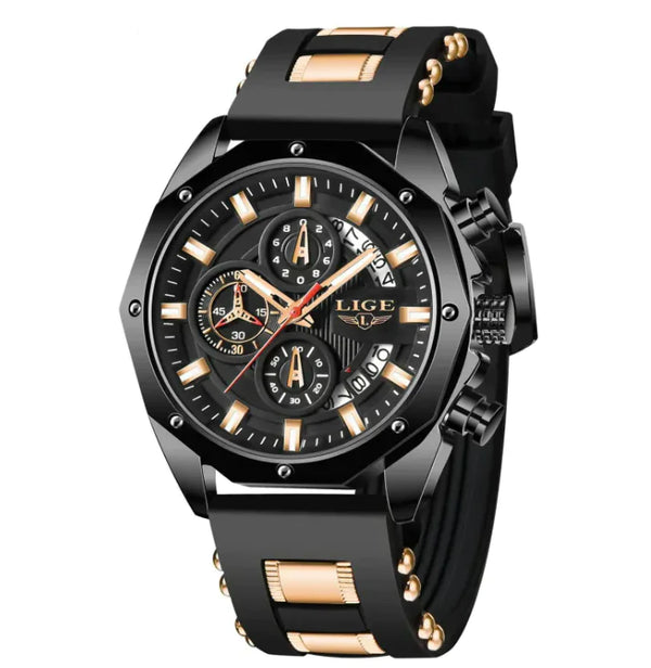 LIGE Luxury Silicone Sport Chronograph Watch