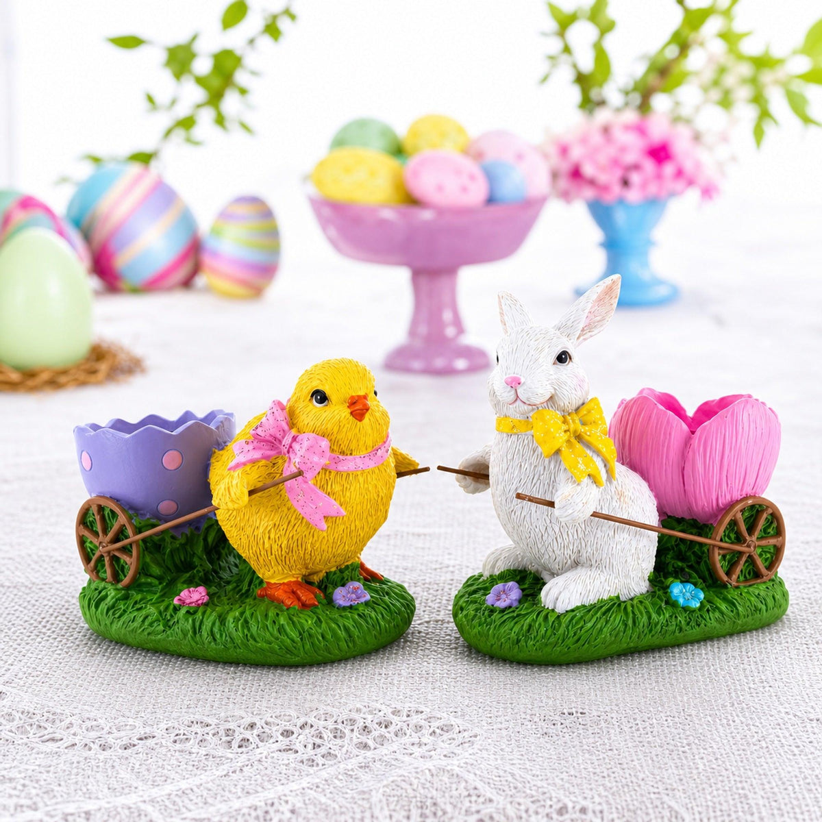 Set of 2 Easter Bunny and Chick Figurine Set - 5
