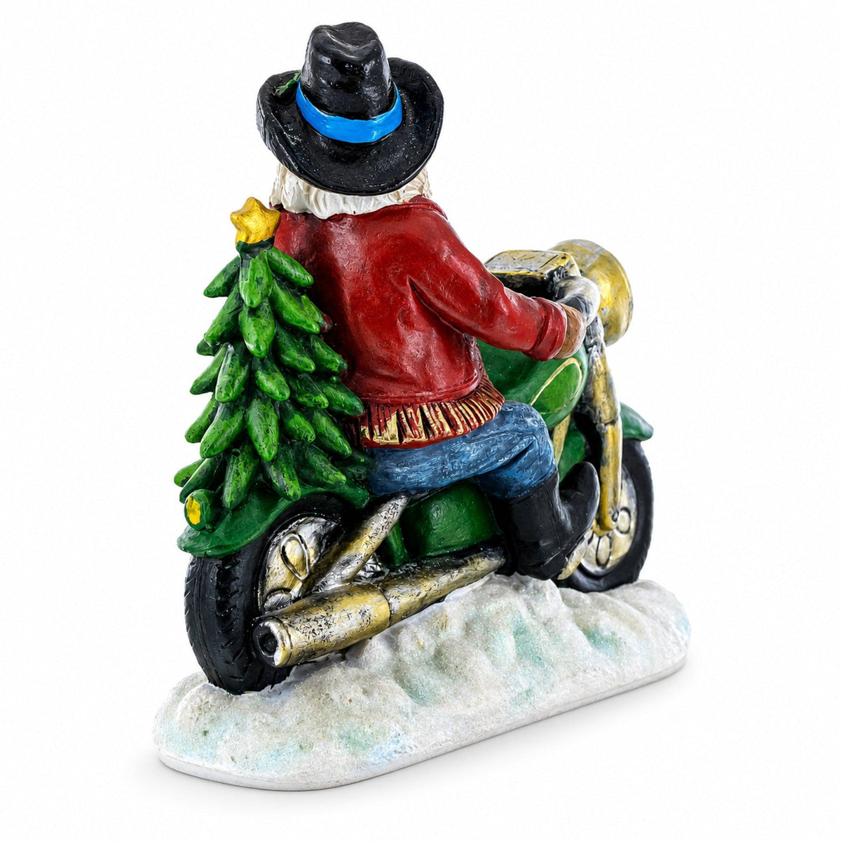 Cowboy Santa Riding Motorcycle LED Figurine - 8.5