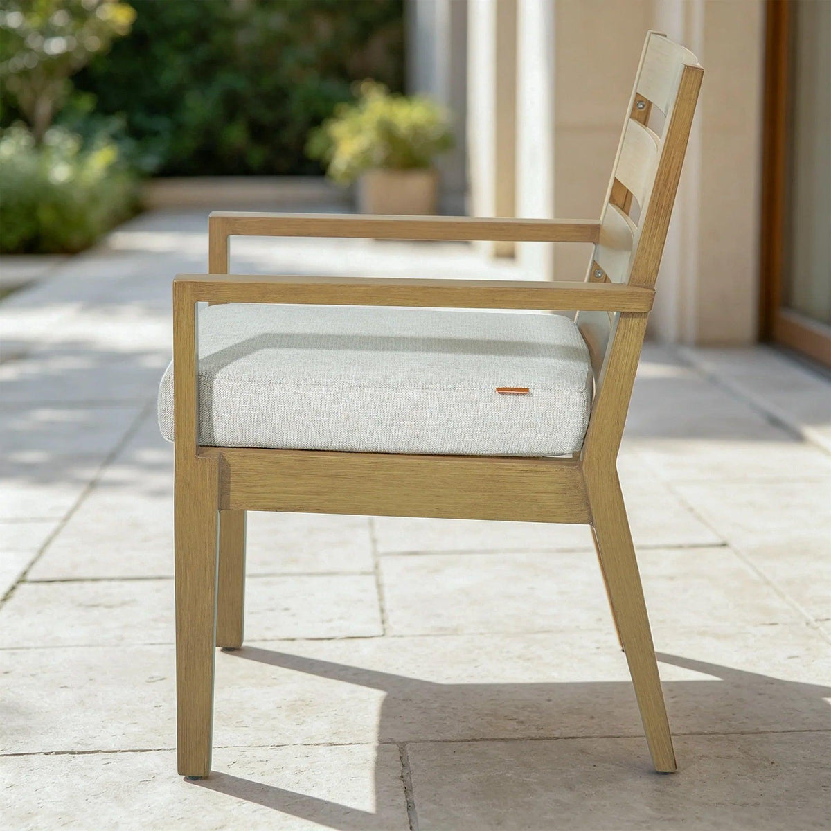 Alcudia Aluminum Patio Dining Chairs Set of 2 with Hand-Brushed Oak Finish