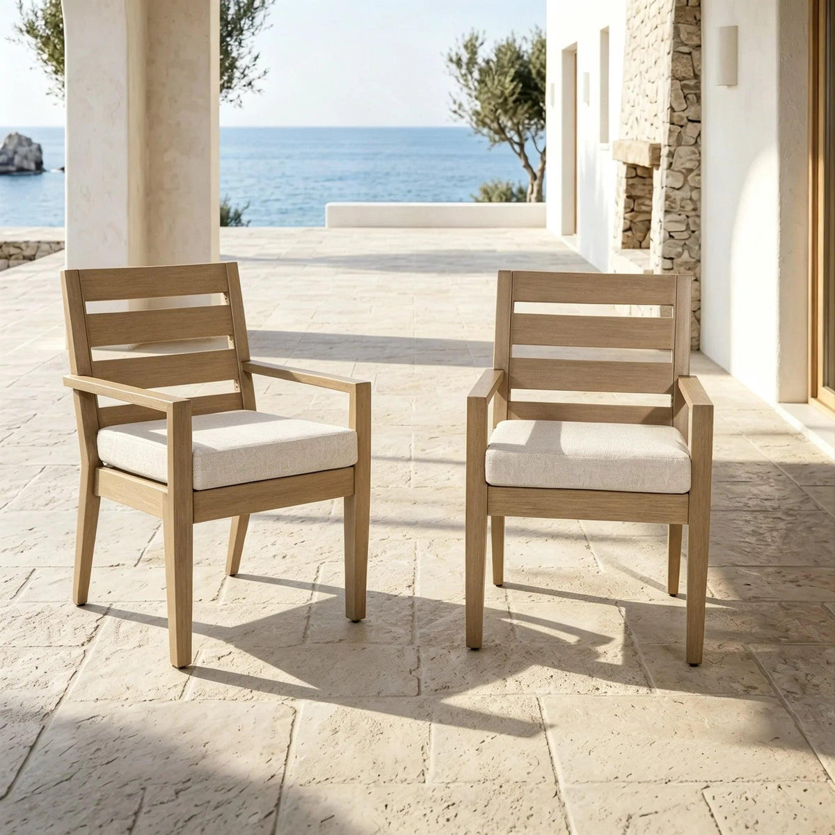 Alcudia Aluminum Patio Dining Chairs Set of 2 with Hand-Brushed Oak Finish