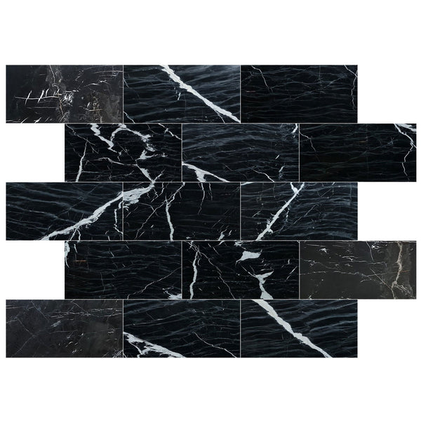 Alexandrette Black Marble Polished Floor and Wall Tile - Large Format - Livfloors Collection