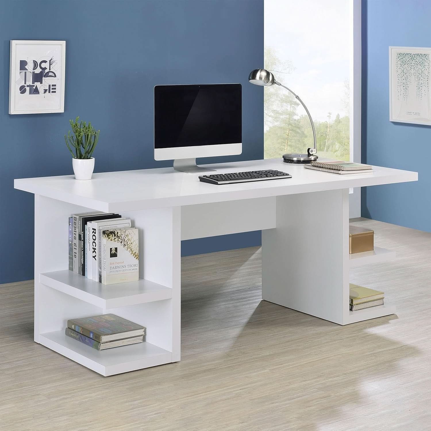 Alice 71 Inch White Modern Home Office Desk With 4 Shelves