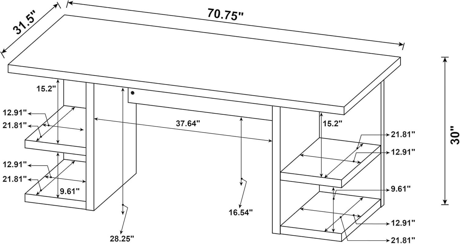 Alice 71 Inch White Modern Home Office Desk With 4 Shelves