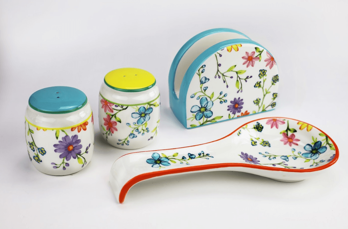 Charlotte Table Accessory Set - Spoon Rest, Napkin Holder, Salt & Pepper