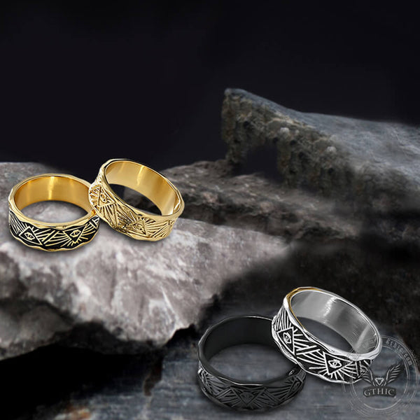 All-Seeing Eye Stainless Steel Band Ring