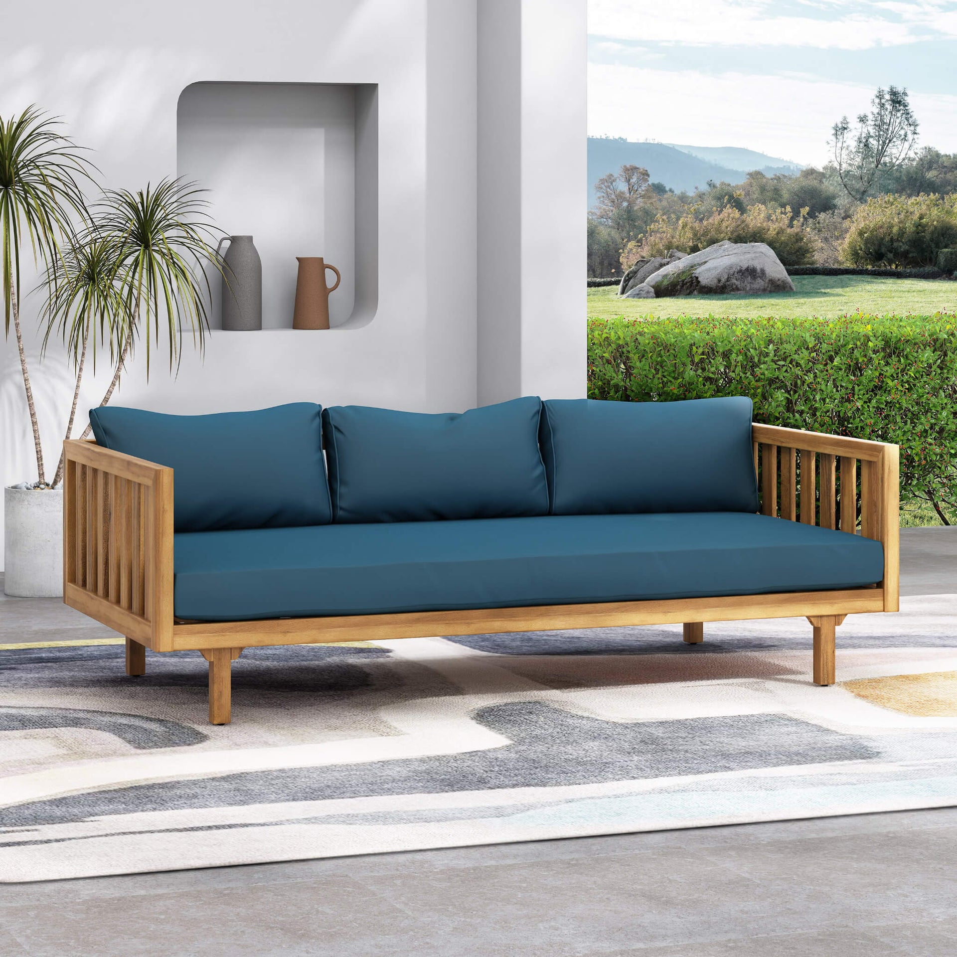 3-Seater Acacia Wood Daybed Sofa With Water-Resistant Cushions (SAK65773)