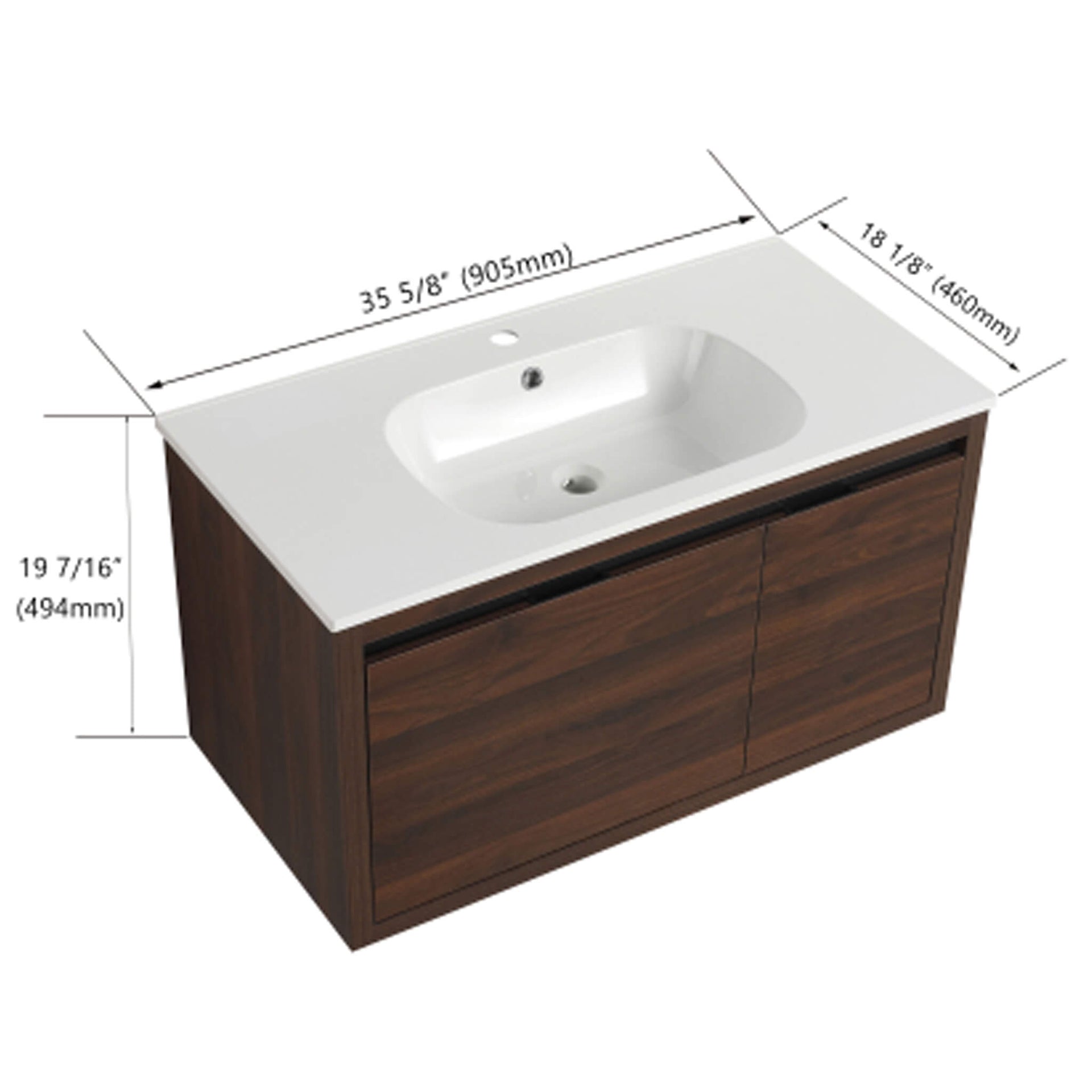 Alora Floating Walnut Bathroom Vanity With Resin Sink Soft Close Doors (SAK62941) SAKSBY WHOLESALE