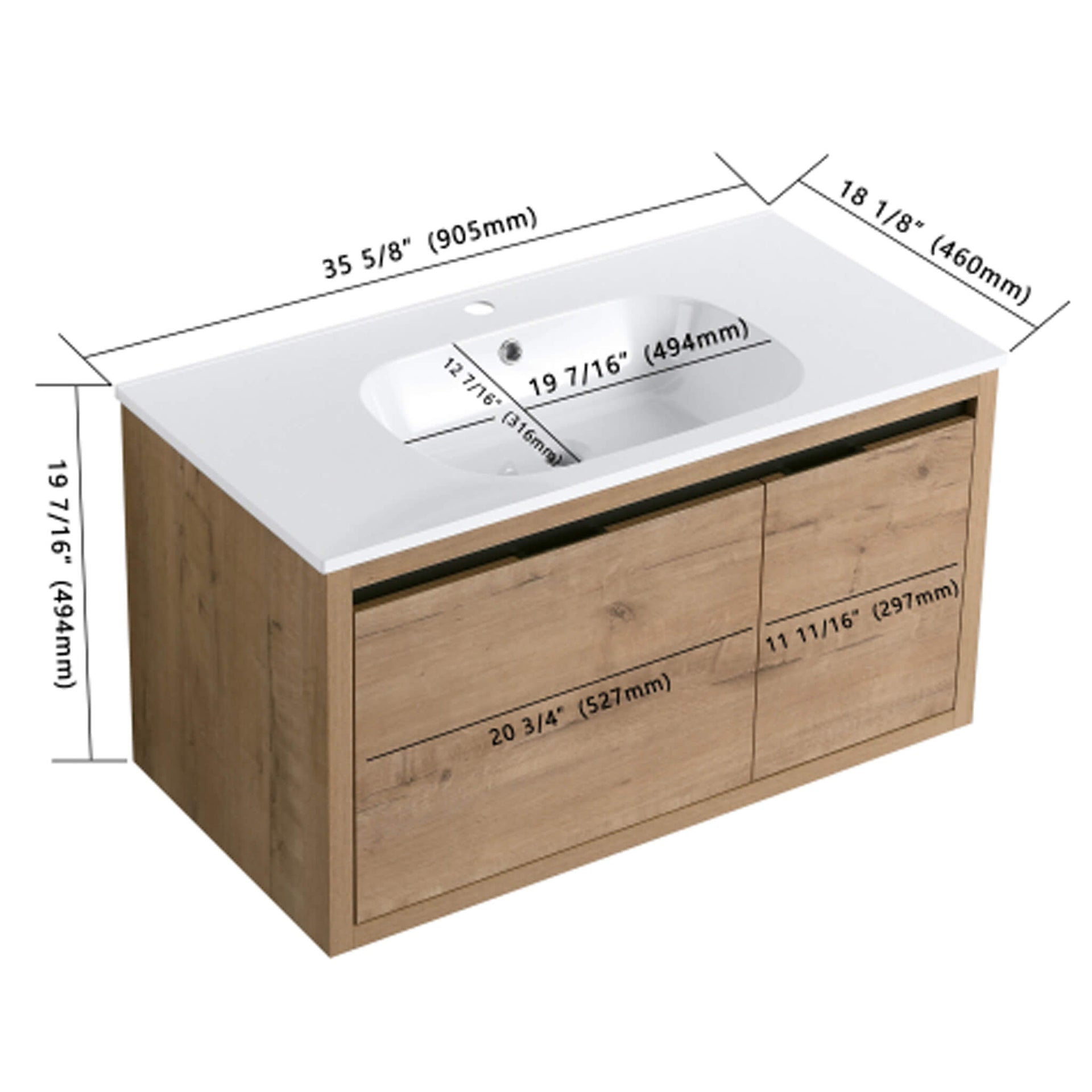 Alora Floating Walnut Bathroom Vanity With Resin Sink Soft Close Doors (SAK62941) SAKSBY WHOLESALE