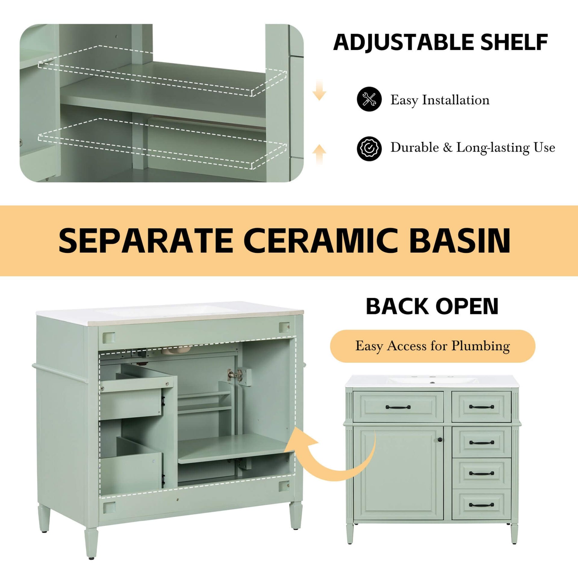 Alora 36-Inch Freestanding Bathroom Vanity With Ceramic Sink And Storage Cabinets [Faucet Not Included] (SAK86310) SAKSBY WHOLESALE