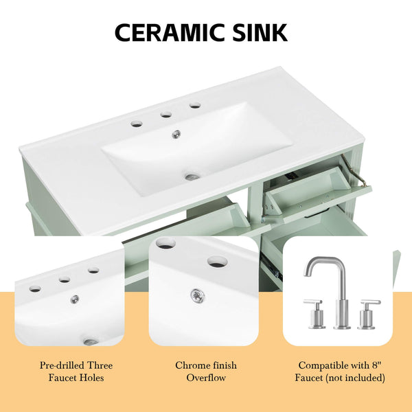 Alora 36-Inch Freestanding Bathroom Vanity With Ceramic Sink And Storage Cabinets [Faucet Not Included] (SAK86310) SAKSBY WHOLESALE