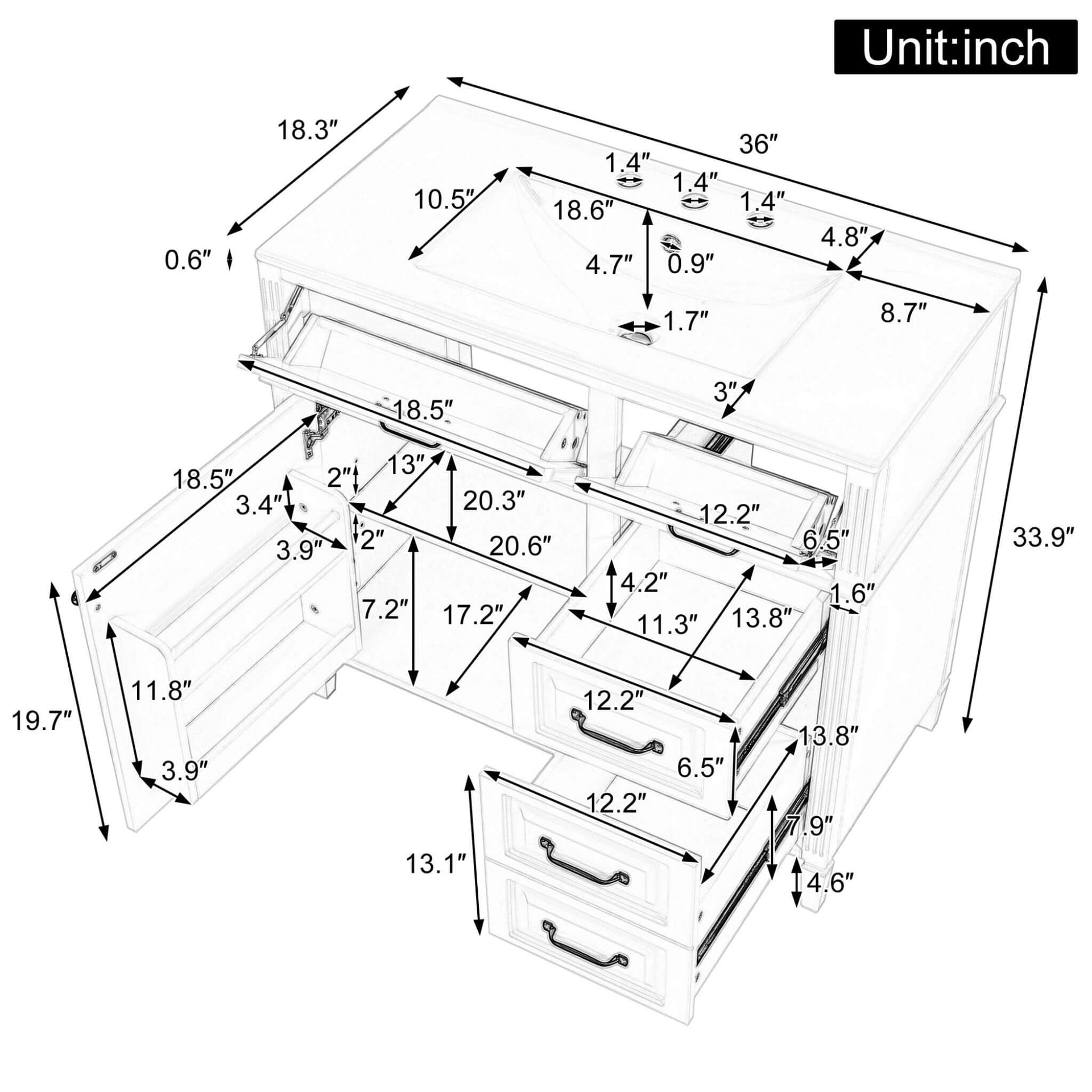 Alora 36-Inch Freestanding Bathroom Vanity With Ceramic Sink And Storage Cabinets [Faucet Not Included] (SAK86310) SAKSBY WHOLESALE