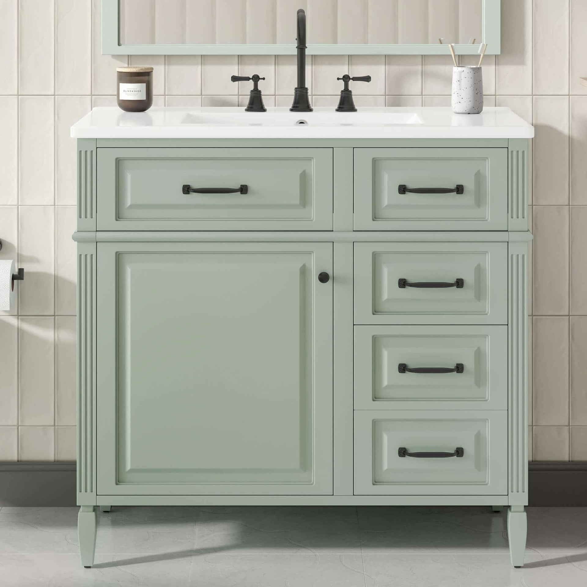 Alora 36-Inch Freestanding Bathroom Vanity With Ceramic Sink And Storage Cabinets [Faucet Not Included] (SAK86310) SAKSBY WHOLESALE