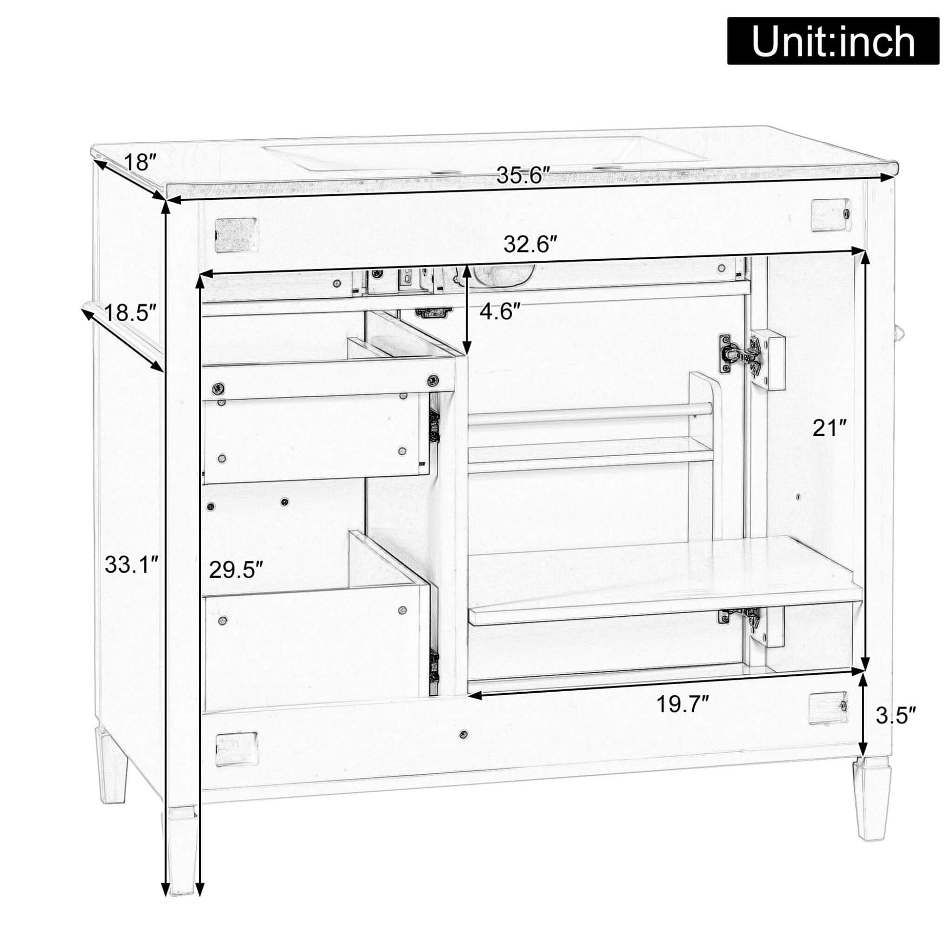 Alora 36-Inch Freestanding Bathroom Vanity With Ceramic Sink And Storage Cabinets [Faucet Not Included] (SAK86310) SAKSBY WHOLESALE