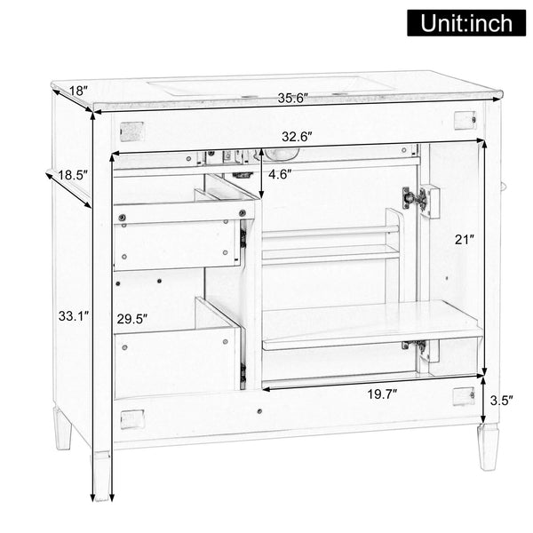 Alora 36-Inch Freestanding Bathroom Vanity With Ceramic Sink And Storage Cabinets [Faucet Not Included] (SAK86310) SAKSBY WHOLESALE