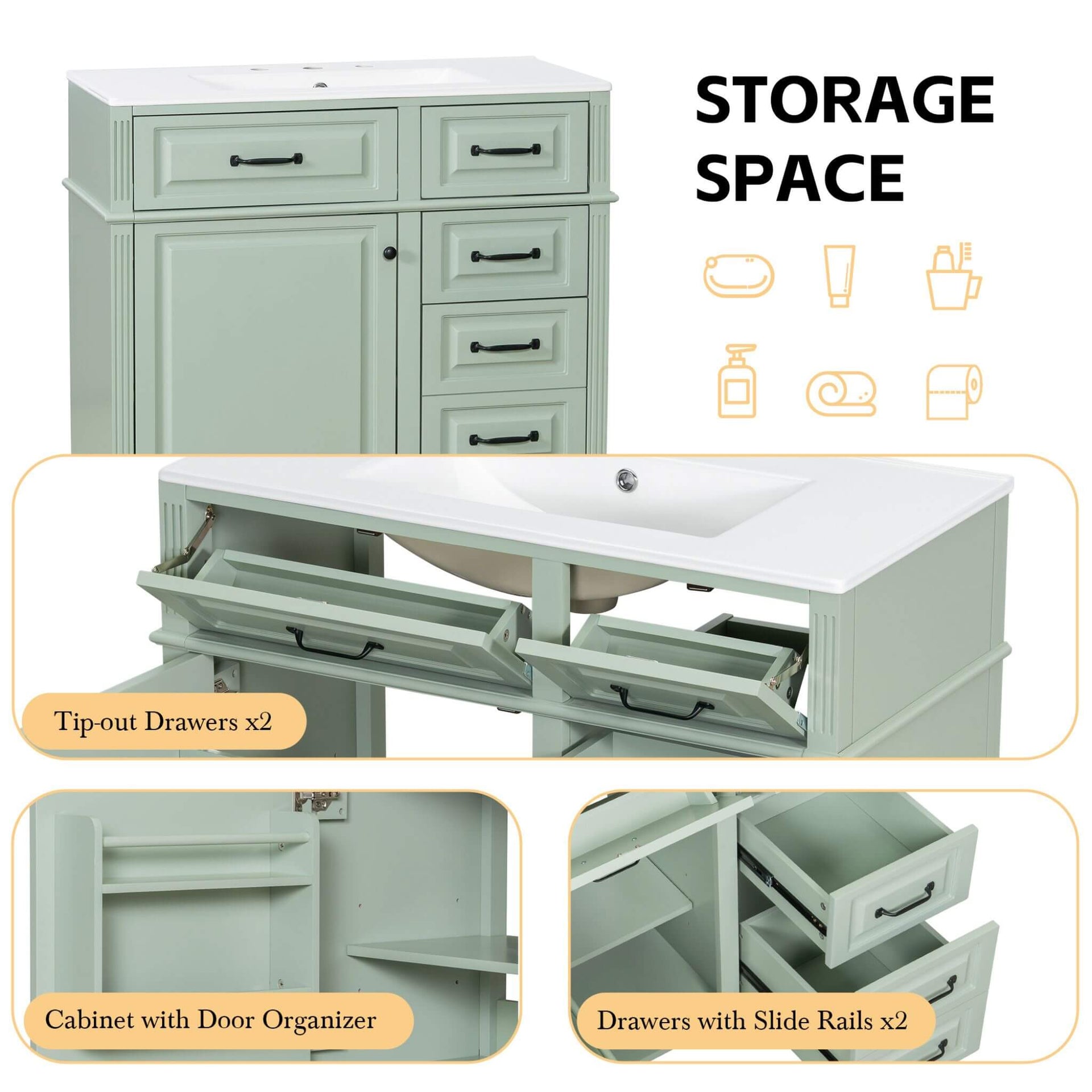 Alora 36-Inch Freestanding Bathroom Vanity With Ceramic Sink And Storage Cabinets [Faucet Not Included] (SAK86310) SAKSBY WHOLESALE